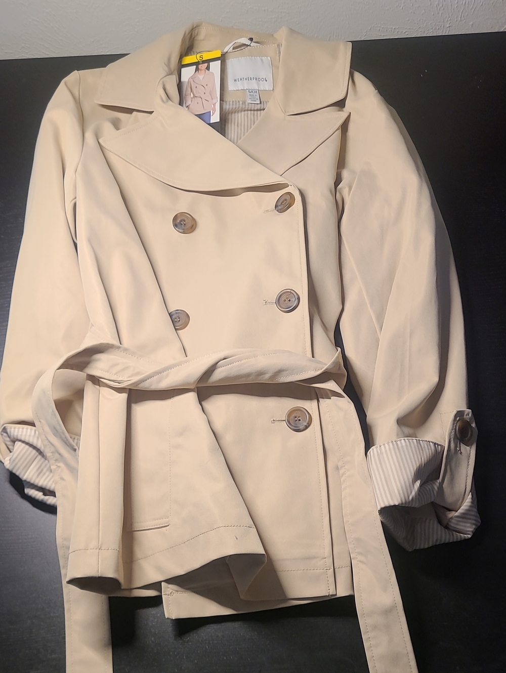 Weatherproof Women’s Double-Breasted Trench Coat in Cream
